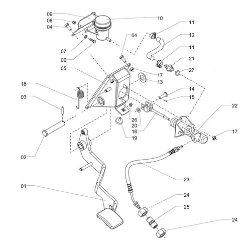 PEDAL DA EMBREAGEM COMPLETO COM SUPORTE 24959 (CONJUNTO COMPLETO)