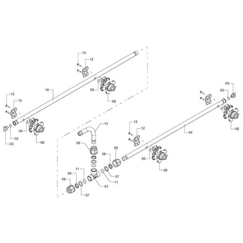 Conjunto - ramal esp. 500 - 4 bicos ISO 1260264 (CONJUNTO COMPLETO)